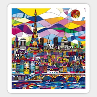 Paris France Colorful Whimsical Britto Pop Art Funky Sticker